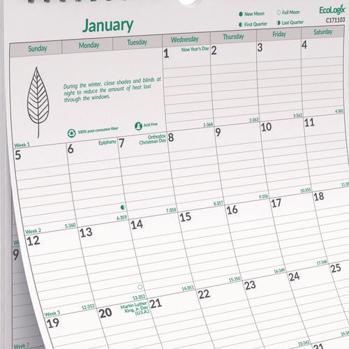 Brownline Ecologix Monthly Wall Calendar Ecologix Artwork 12x17 White/green Sheets 12-month (jan To Dec): 2025