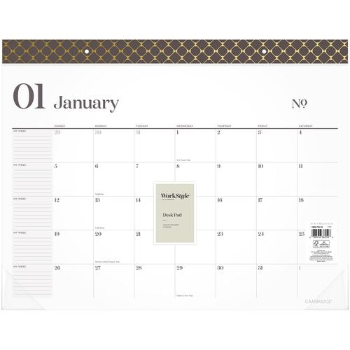 Cambridge Workstyle Monthly Desk Pad Calendar 21.75x17 White Sheets Brown/gold Headband Clear Corners 12-month (jan-dec): 2025