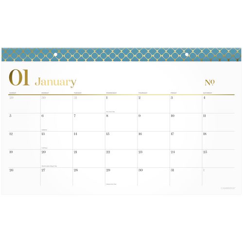 Cambridge Workstyle Compact Monthly Desk Pad Calendar 17.75x11 White Sheets Blue/gold Headband 12-month (jan To Dec): 2025