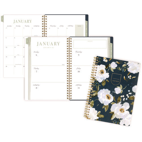 Cambridge Leah Bisch Weekly/monthly Floral Planner Floral Artwork 8.5"x6.38" Blue/white/gold Cover 12-month (jan To Dec): 2025