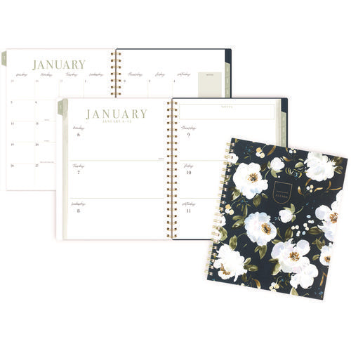 Cambridge Leah Bisch Weekly/monthly Floral Planner Floral Artwork 11"x9.25" Blue/white/gold Cover 12-month (jan To Dec): 2025