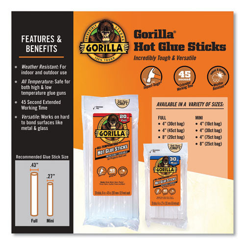 Gorilla Hot Glue Sticks 0.43" Diax4" Dries Clear 45/pack