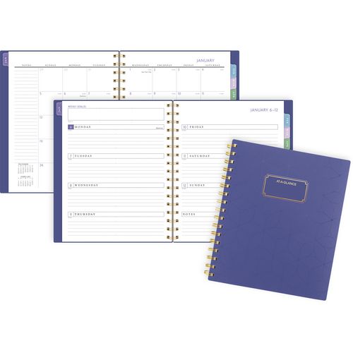 AT-A-GLANCE Badge Geo Weekly/monthly Planner 8.88x7.69 Purple/gold Cover 13-month (jan To Jan): 2025 To 2026