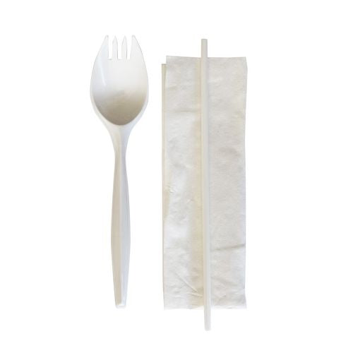 Boardwalk School Cutlery Kit Napkin/spork/straw White 1000/Case