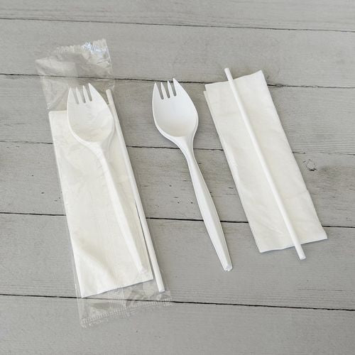 Boardwalk School Cutlery Kit Napkin/spork/straw White 1000/Case