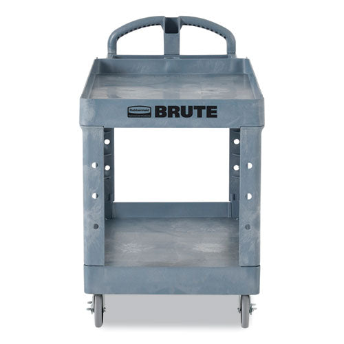 Rubbermaid Commercial Brute Heavy-duty Ergo Handle Utility Cart Plastic Two Shelves 500 Lb Capacity 25.5"x44"x39" Gray