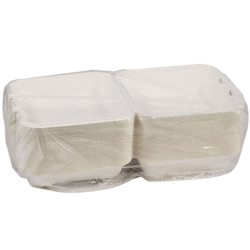 Pactiv Evergreen Earthchoice Pfas Free Compostable Hinged Lid Container 9x9x3 White Sugarcane 150/Case