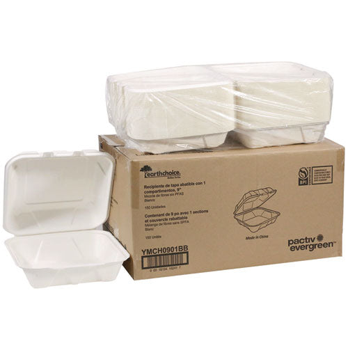 Pactiv Evergreen Earthchoice Pfas Free Compostable Hinged Lid Container 9x9x3 White Sugarcane 150/Case