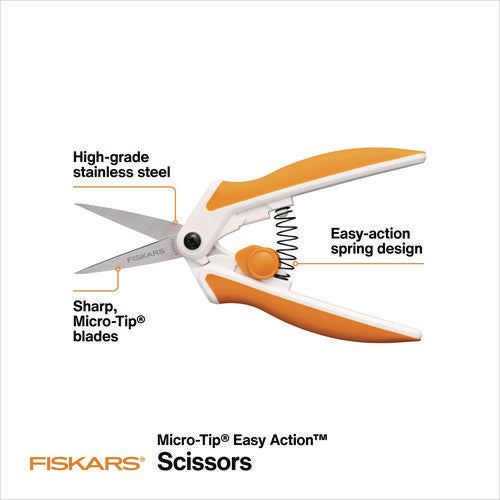 Fiskars Micro-tip Easy Action Scissors 6.1" Long 1.75” Cut Length Orange/white Handle