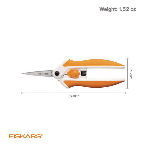 Fiskars Micro-tip Easy Action Scissors 6.1" Long 1.75” Cut Length Orange/white Handle