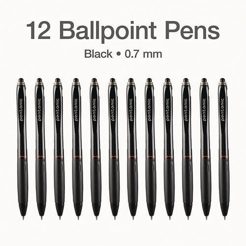 TOPS Pentonic Retractable Ballpoint Pen Fine 0.7 Mm Black Ink Black Barrel 12/pack