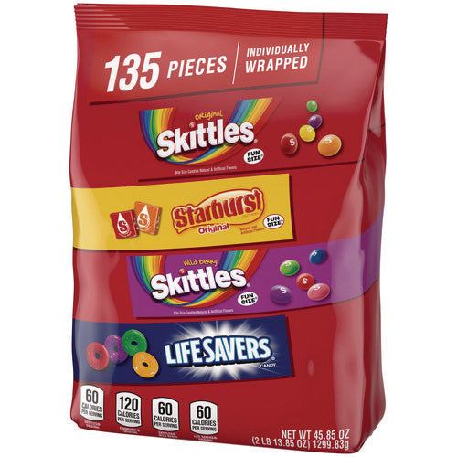 MARS Skittles Starburst And Life Savers Fun Size Fruity Candy Assortment 45.85 Oz Bag 135 Pieces Individually Wrapped