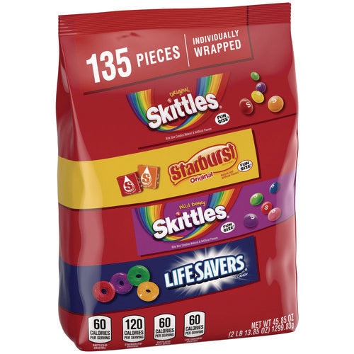 MARS Skittles Starburst And Life Savers Fun Size Fruity Candy Assortment 45.85 Oz Bag 135 Pieces Individually Wrapped