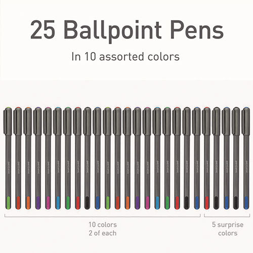 TOPS Pentonic Medium Point Ballpoint Pen 1 Mm Assorted Ink Colors Charcoal Gray Barrel 25/pack