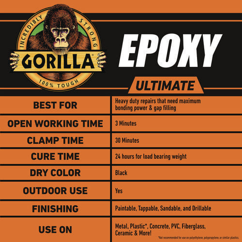 Gorilla Epoxy Ultimate 0.85 Oz Syringe Dries Black