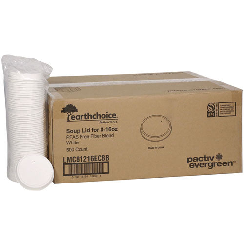 Pactiv Evergreen Earthchoice Pfas-free Compostable Soup Cup Lid For 8-16 Oz Soup Cups 4" Diameter White Sugarcane 500/Case