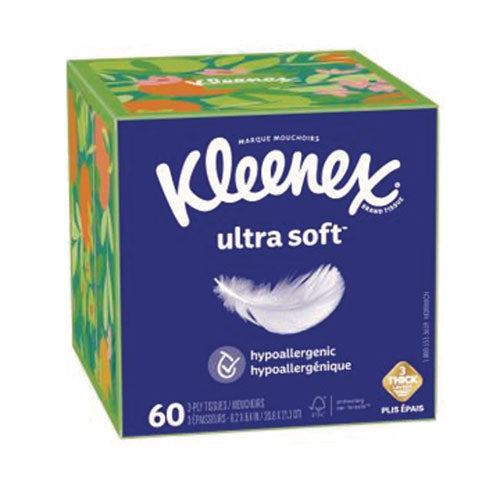 Kleenex Ultra Soft Facial Tissue 3-ply White 60 Sheets/box 18 Boxes/Case