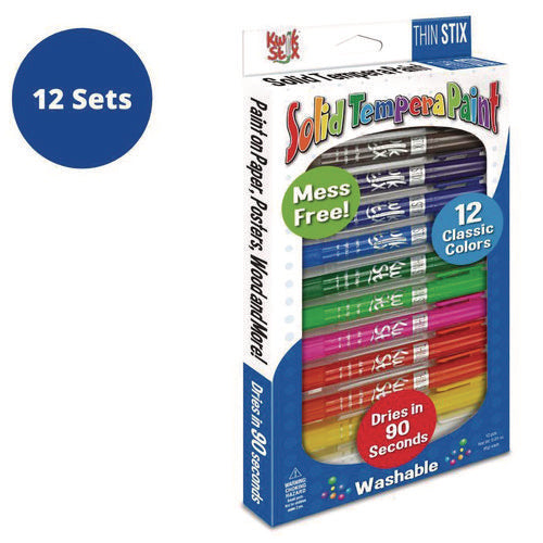 TPG Creations Thin Stix Tempera Paint Set 12 Assorted Classic Colors 12/set 12 Sets/Case