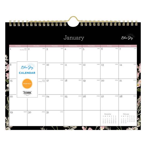 Blue Sky Neveah Monthly Wall Calendar Floral Artwork 11"x8.75" White/black/pink Sheets 12-month (jan To Dec): 2025