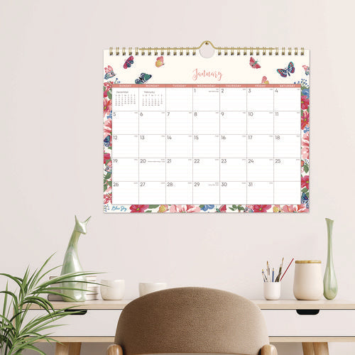 Blue Sky Fly By Monthly Wall Calendar Butterflies Artwork 11"x8.75" Cream/pink/blue Sheets 12-month (jan To Dec): 2025