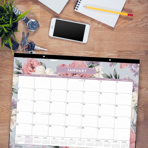 Blue Sky Tula Monthly Desk Pad Calendar Floral Artwork 22"x17" White/purple/pink Sheets Black Headband 12-month (jan-dec): 2025