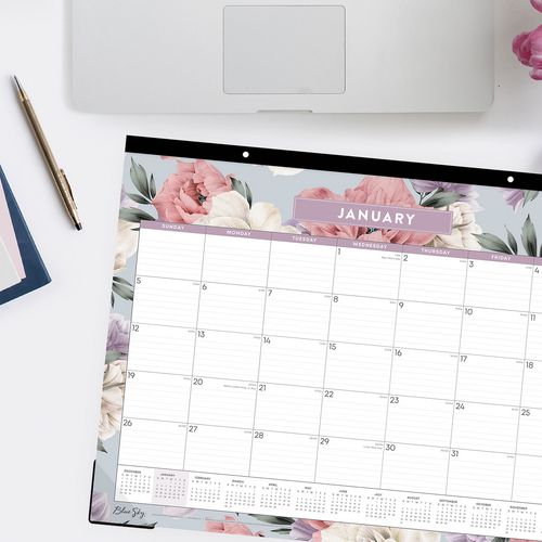 Blue Sky Tula Monthly Desk Pad Calendar Floral Artwork 22"x17" White/purple/pink Sheets Black Headband 12-month (jan-dec): 2025