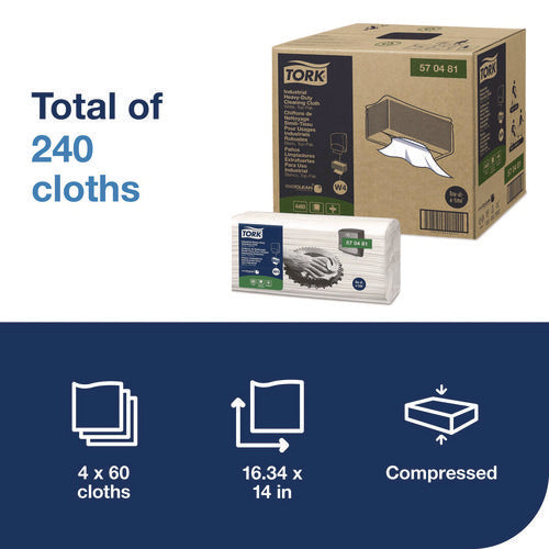 Tork Industrial Heavy-duty Cleaning Cloth 1-ply 13.97x4.25 Unscented White 60 Cloths 4/Case