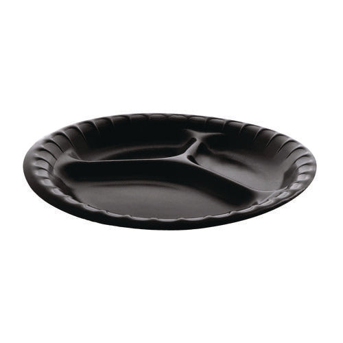 Pactiv Evergreen Placesetter Deluxe Laminated Foam Dinnerware 3-compartment Plate 9" Dia Black 500/Case