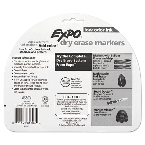 EXPO Low-odor Dry-erase Marker Fine Bullet Tip Assorted Colors 12/set