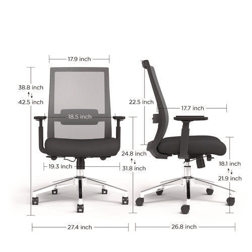 Alera Ashdale Ergonomic Fabric Swivel Task Chair Supports Up To 275 Lb 18.15 To 21.89 Seat Height Black Seat/back Black Base