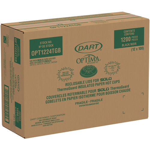 Dart Optima Reclosable Lids For Hot Paper Cups 12 Oz To 24 Oz Hot Paper Cups Black 1200/Case