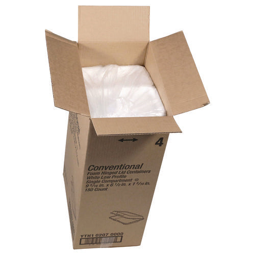 Pactiv Evergreen Conventional Foam Hinged Lid Container Very Shallow 9x6.5x1 White 150/Case