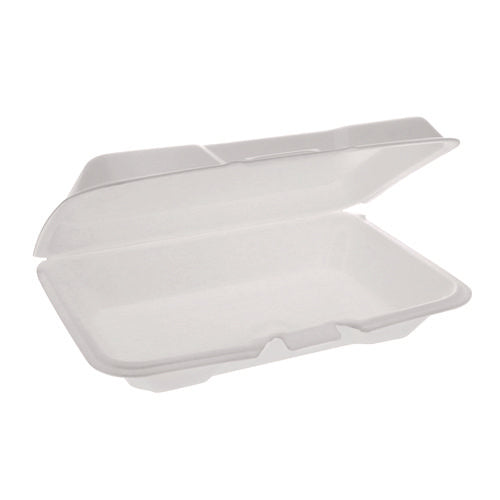 Pactiv Evergreen Conventional Foam Hinged Lid Container Very Shallow 9x6.5x1 White 150/Case