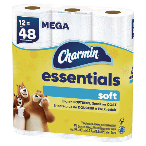 Charmin Essentials Soft Bathroom Tissue Septic Safe 2-ply White 330 Sheets/roll 12 Rolls/Case