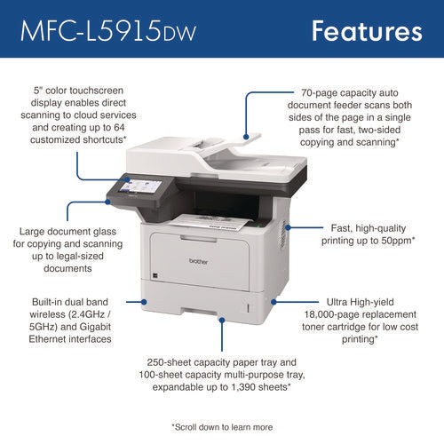 Brother Mfc-l5915dw Business Monochrome Aio Laser Printer Copy/fax/print/scan