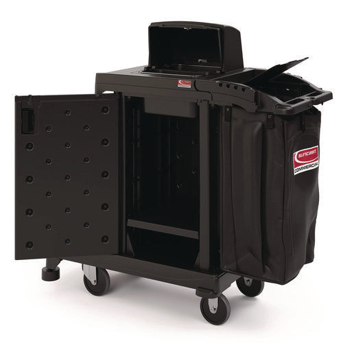 Suncast Commercial High Security Housekeeping Cart Plastic 1 Shelf 3 Bins 23.19x53.23x53.02 Black