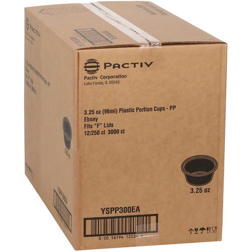 Pactiv Evergreen Plastic Portion Cup 3.25 Oz Black 3000/Case