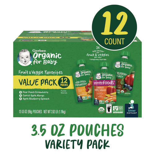 Gerber Organic 2nd Foods Baby Food Pouches Assorted Flavors 3.5 Oz Pouch 12/Case