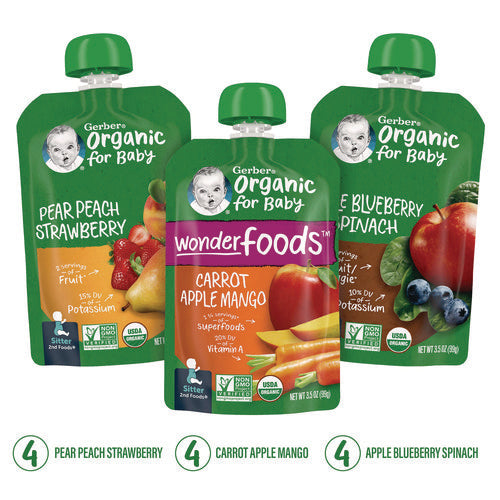 Gerber Organic 2nd Foods Baby Food Pouches Assorted Flavors 3.5 Oz Pouch 12/Case