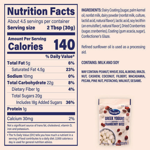 Ocean Spray Greek Yogurt Dipped Cranberry Bites Cranberry/yogurt 5 Oz Bag 12/Case