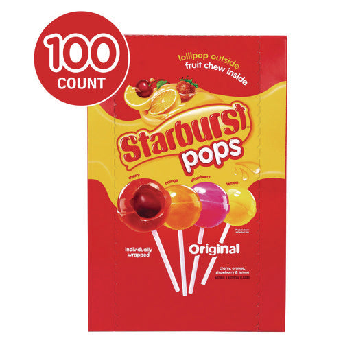 Starburst Pops Fruit Chew Filled Lollipops Variety Pack Assorted Flavors 0.6 Oz Individually Wrapped Lollipops 100/Case