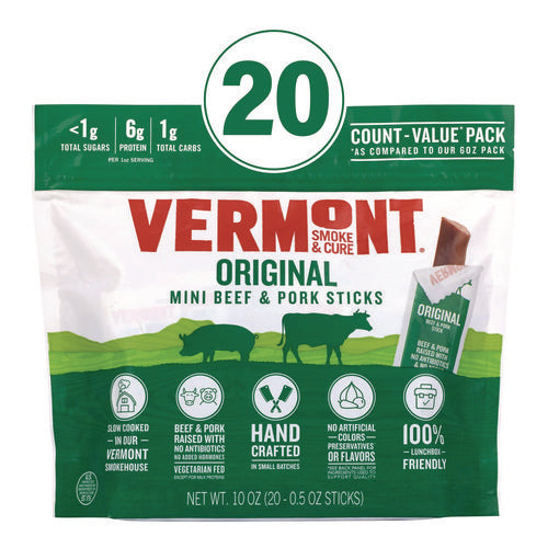 Vermont Smoke And Cure Original Flavor Mini Snack Sticks Beef 0.5 Oz Individually Wrapped 20/Case