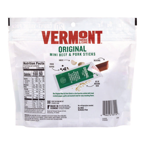 Vermont Smoke And Cure Original Flavor Mini Snack Sticks Beef 0.5 Oz Individually Wrapped 20/Case