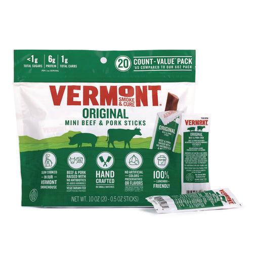 Vermont Smoke And Cure Original Flavor Mini Snack Sticks Beef 0.5 Oz Individually Wrapped 20/Case