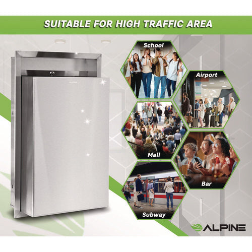 Alpine Industries Stainless Steel Recessed 12 Gal Leak-proof Waste Receptacle Brushed Stainless Steel