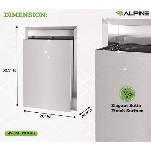 Alpine Industries Stainless Steel Recessed 12 Gal Leak-proof Waste Receptacle Brushed Stainless Steel