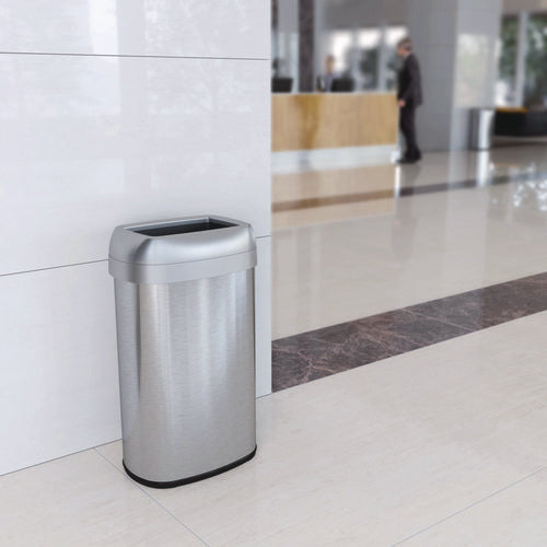HLS Commercial Open Top Trash Can Oval 16 Gal Plastic/stainless Steel Silver