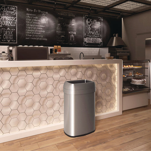 HLS Commercial Open Top Trash Can Oval 16 Gal Plastic/stainless Steel Silver
