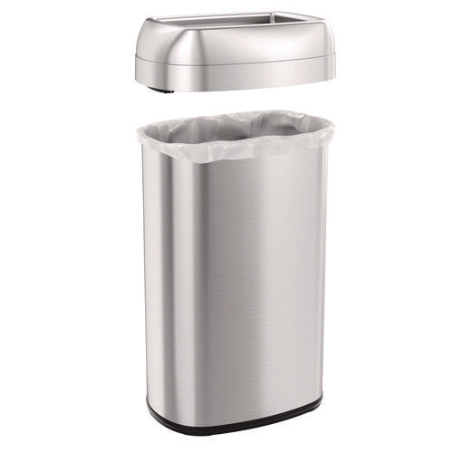HLS Commercial Open Top Trash Can Oval 16 Gal Plastic/stainless Steel Silver