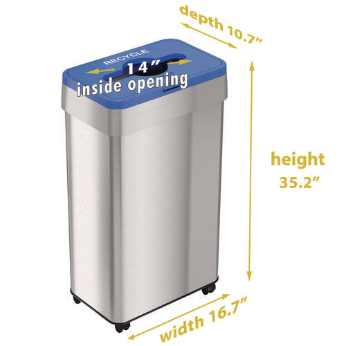 HLS Commercial Open Top Recycling Bin With Wheels And Color-coded Lid 21 Gal Plastic/stainless Steel Silver/blue